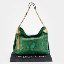Pre Owned حقيبة كتف غوتشي جلد ثعبان خضراء 