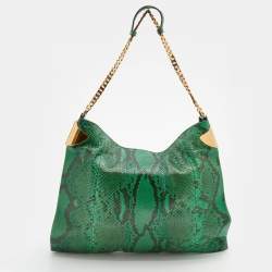 Pre Owned حقيبة كتف غوتشي جلد ثعبان خضراء 