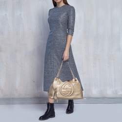 Pre Owned Gucci Light Gold Leather Medium Soho Chain Tote