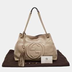 Pre Owned Gucci Light Gold Leather Medium Soho Chain Tote