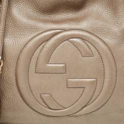 Pre Owned Gucci Light Gold Leather Medium Soho Chain Tote