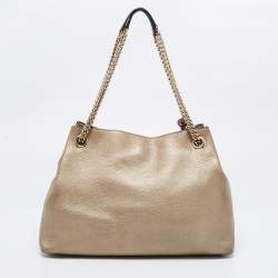 Pre Owned Gucci Light Gold Leather Medium Soho Chain Tote