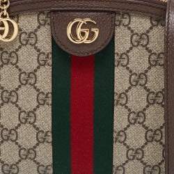 Pre Owned Gucci Beige/Brown GG Supreme Canvas And Leather Ophidia Shoulder Bag
