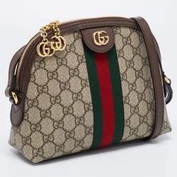 Pre Owned Gucci Beige/Brown GG Supreme Canvas And Leather Ophidia Shoulder Bag