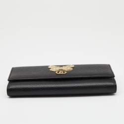 Pre Owned محفظة كونتيننتال غوتشي فراشة فارفالا جلد سوداء 