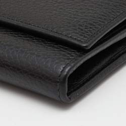 Pre Owned محفظة كونتيننتال غوتشي فراشة فارفالا جلد سوداء 