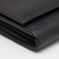 Pre Owned محفظة كونتيننتال غوتشي فراشة فارفالا جلد سوداء 