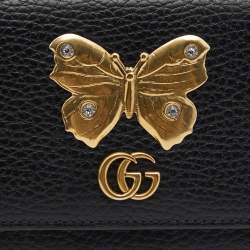 Pre Owned محفظة كونتيننتال غوتشي فراشة فارفالا جلد سوداء 