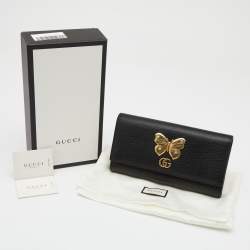 Pre Owned محفظة كونتيننتال غوتشي فراشة فارفالا جلد سوداء 