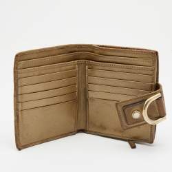 Gucci Metallic Beige Guccissima Leather Abbey D Ring Compact Wallet
