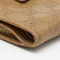 Gucci Metallic Beige Guccissima Leather Abbey D Ring Compact Wallet