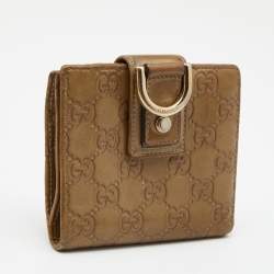Gucci Metallic Beige Guccissima Leather Abbey D Ring Compact Wallet
