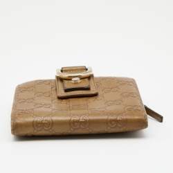 Gucci Metallic Beige Guccissima Leather Abbey D Ring Compact Wallet