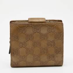 Gucci Metallic Beige Guccissima Leather Abbey D Ring Compact Wallet
