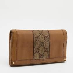 Gucci Tan/Beige GG Canvas and Leather Flap Continental Wallet