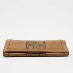 Gucci Tan/Beige GG Canvas and Leather Flap Continental Wallet