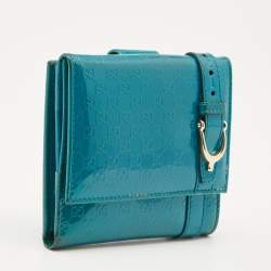 Gucci Turquoise Microguccisima Patent Leather Compact Wallet