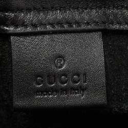 Pre Owned Gucci Black Leather Logo Drawstring Backpack