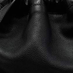 Pre Owned Gucci Black Leather Logo Drawstring Backpack