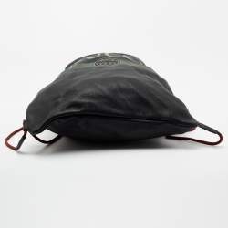 Pre Owned Gucci Black Leather Logo Drawstring Backpack
