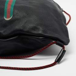 Pre Owned Gucci Black Leather Logo Drawstring Backpack