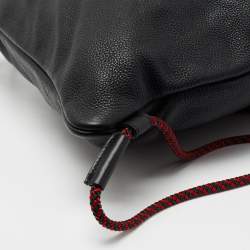 Pre Owned Gucci Black Leather Logo Drawstring Backpack