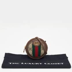 Pre Owned حافظة عملات معدنية مستديرة غوتشي أوفيديا جلد وكانفاس سوبريم جي جي بيج / بني 