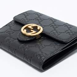 Pre Owned Gucci Black Guccissima Leather Interlocking G French Wallet