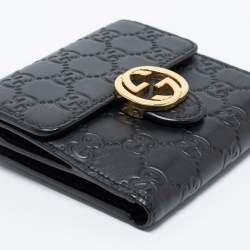 Pre Owned Gucci Black Guccissima Leather Interlocking G French Wallet