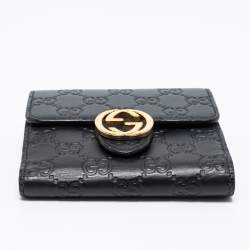 Pre Owned Gucci Black Guccissima Leather Interlocking G French Wallet