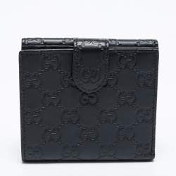 Pre Owned Gucci Black Guccissima Leather Interlocking G French Wallet