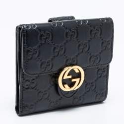 Pre Owned Gucci Black Guccissima Leather Interlocking G French Wallet
