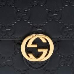 Pre Owned Gucci Black Guccissima Leather Interlocking G French Wallet