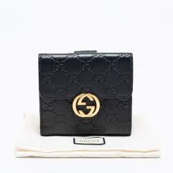 Pre Owned Gucci Black Guccissima Leather Interlocking G French Wallet
