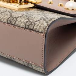 مملوكة مسبقًا Gucci Beige/Brown GG Supreme Canvas And Leather Small Studded Padlock Shoulder Bag