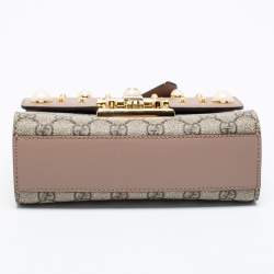 مملوكة مسبقًا Gucci Beige/Brown GG Supreme Canvas And Leather Small Studded Padlock Shoulder Bag