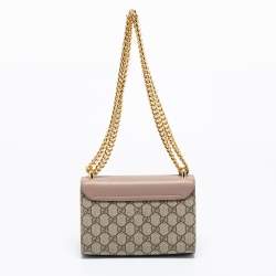 مملوكة مسبقًا Gucci Beige/Brown GG Supreme Canvas And Leather Small Studded Padlock Shoulder Bag
