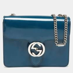 Gucci Teal Blue Leather Interlocking GG Chain Shoulder Bag Gucci