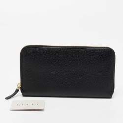 مملوكة مسبقًا محفظة غوتشي جلد سوداء بسحاب محيط