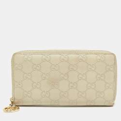 Gucci Beige Guccissima Leather Zip Around Wallet   