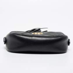 Pre Owned Gucci Black Matelassé Leather Mini GG Marmont Camera Bag