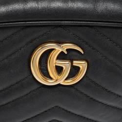 Pre Owned Gucci Black Matelassé Leather Mini GG Marmont Camera Bag