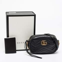 Pre Owned Gucci Black Matelassé Leather Mini GG Marmont Camera Bag