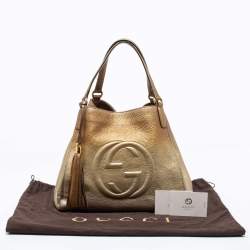 Pre Owned Gucci Metallic Gold Ombre Pebbled Leather Medium Soho Hobo