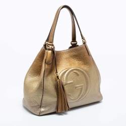 Pre Owned Gucci Metallic Gold Ombre Pebbled Leather Medium Soho Hobo