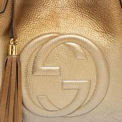 Pre Owned Gucci Metallic Gold Ombre Pebbled Leather Medium Soho Hobo