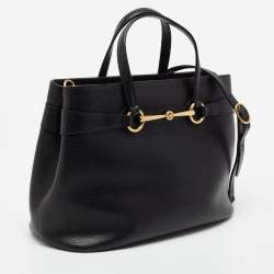 Pre Owned Gucci Black Leather Bright Bit Tote