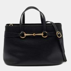 Pre Owned Gucci Black Leather Bright Bit Tote