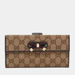 Pre Owned Gucci Beige/Brown GG Canvas and Leather Continental Wallet
