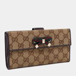 Pre Owned Gucci Beige/Brown GG Canvas and Leather Continental Wallet